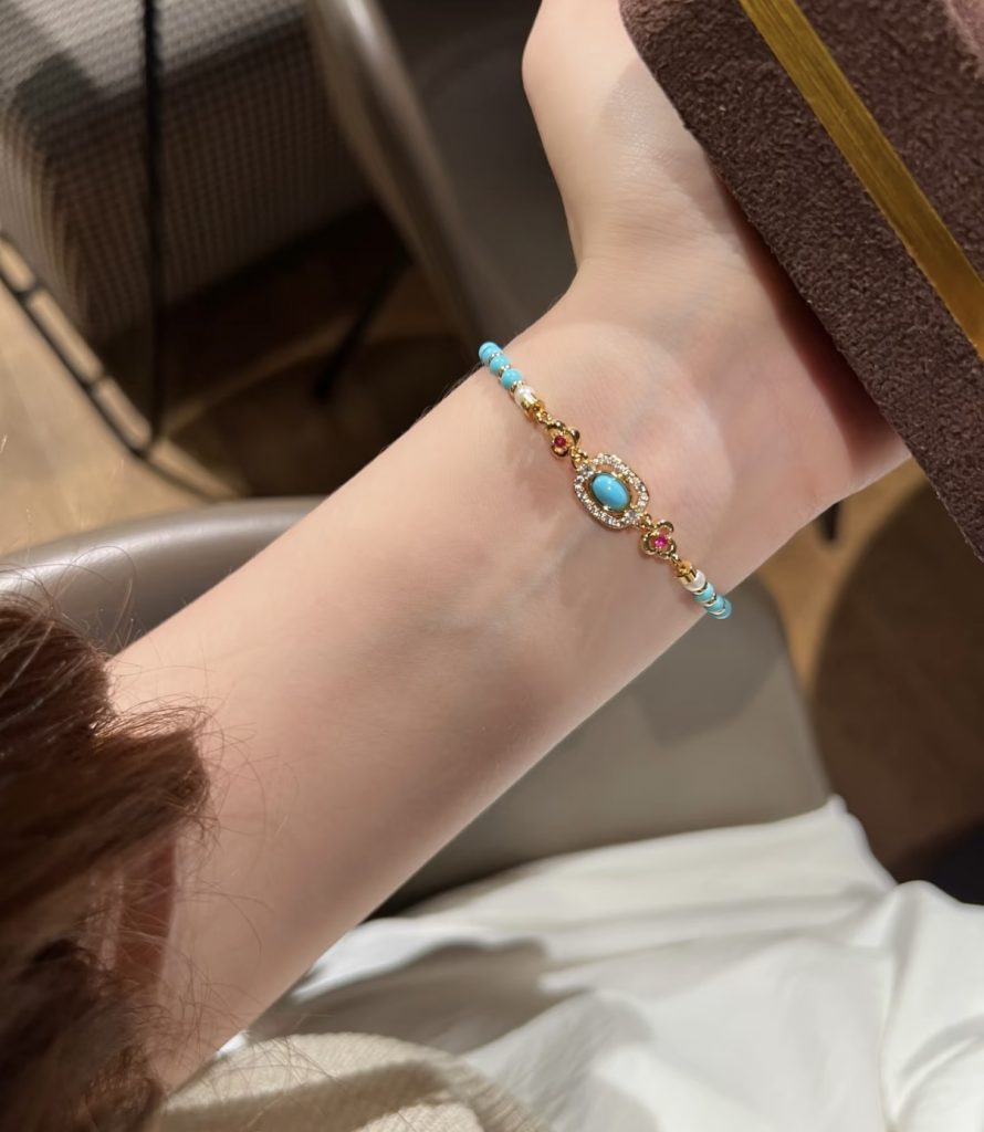 Vintage Turquoise & Pearl Double Layer Beaded Bracelet, Chinese Style Luxury Hand Jewelry