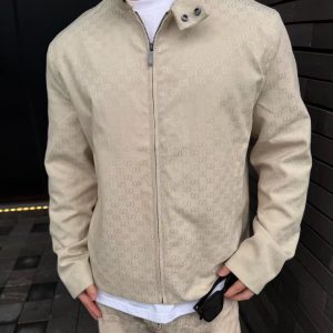 Men's Stand Collar All Over Jacquard Zip Up Jacket, Smart Casual Outerwear(GUCCI)(Top-tier replica) - Image 4