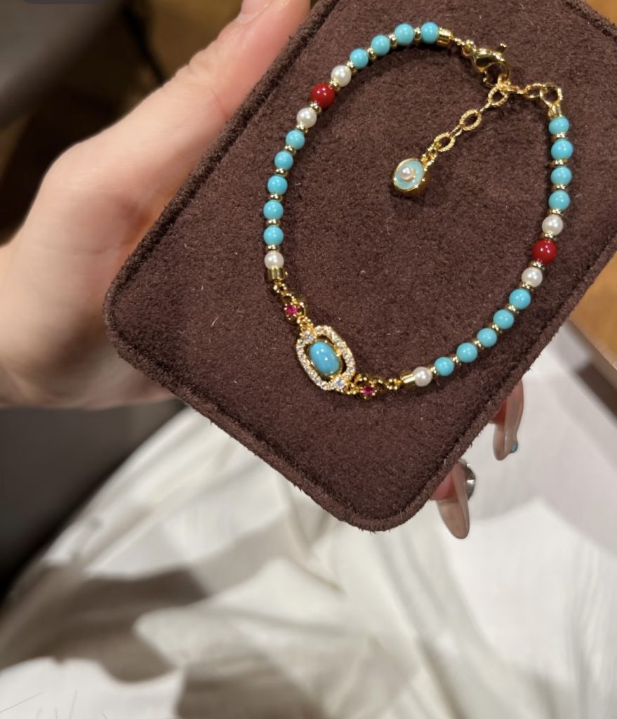 Vintage Turquoise & Pearl Double Layer Beaded Bracelet, Chinese Style Luxury Hand Jewelry