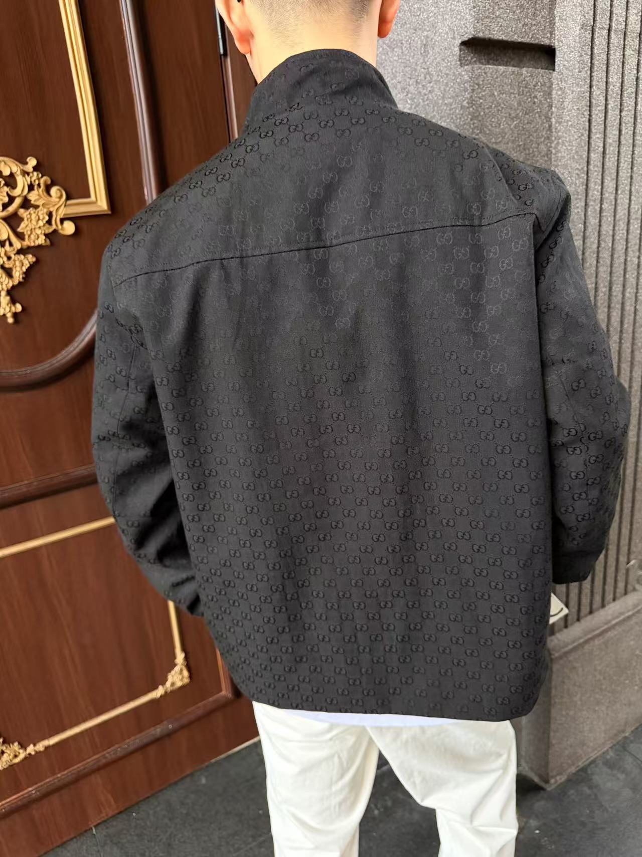 Men's Stand Collar All Over Jacquard Zip Up Jacket, Smart Casual Outerwear(GUCCI)(Top-tier replica) - Image 9
