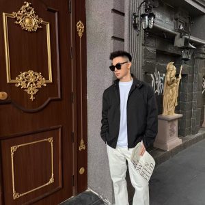 Men's Stand Collar All Over Jacquard Zip Up Jacket, Smart Casual Outerwear(GUCCI)(Top-tier replica) - Image 7