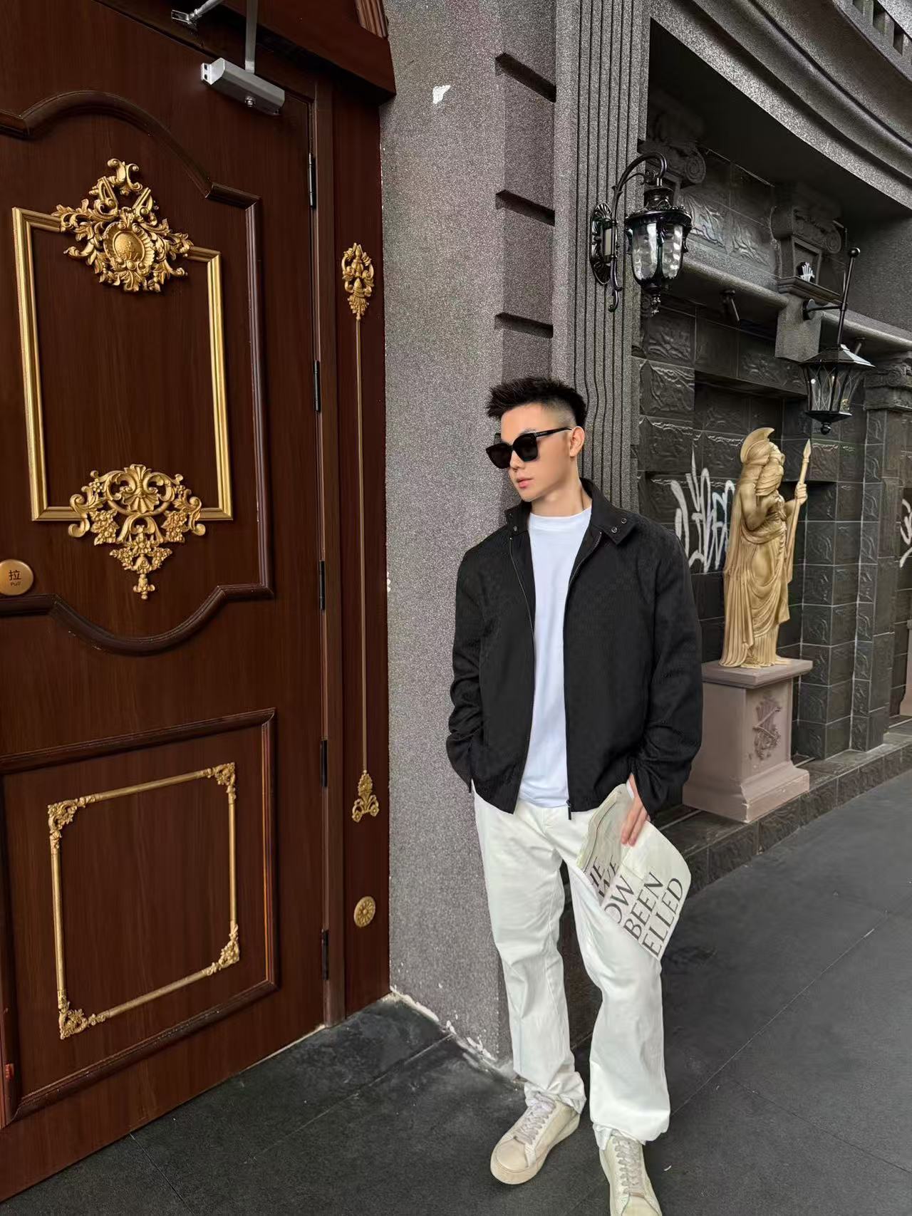 Men's Stand Collar All Over Jacquard Zip Up Jacket, Smart Casual Outerwear(GUCCI)(Top-tier replica) - Image 7