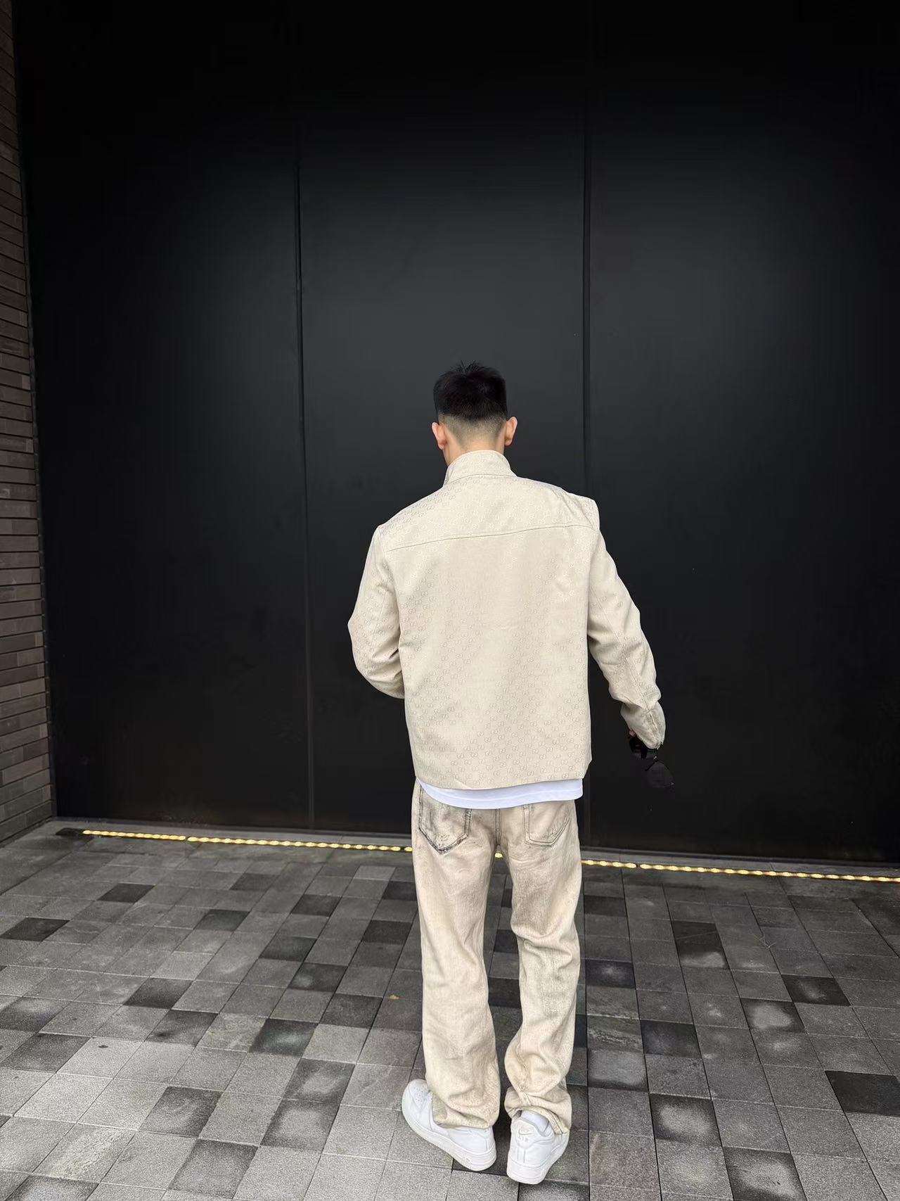 Men's Stand Collar All Over Jacquard Zip Up Jacket, Smart Casual Outerwear(GUCCI)(Top-tier replica) - Image 5
