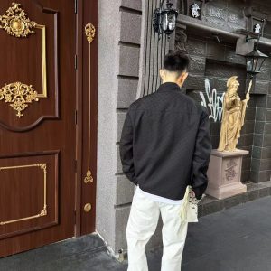 Men's Stand Collar All Over Jacquard Zip Up Jacket, Smart Casual Outerwear(GUCCI)(Top-tier replica) - Image 8