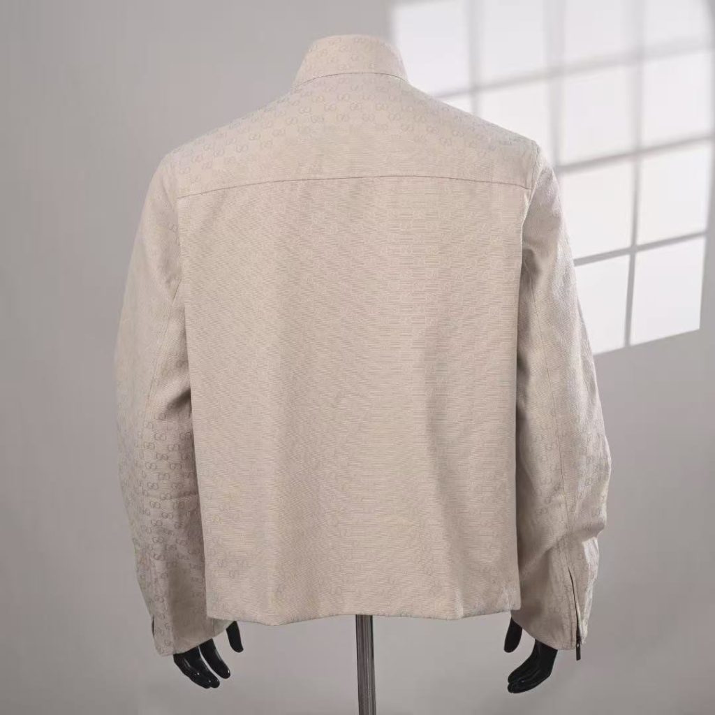 Men's Stand Collar All Over Jacquard Zip Up Jacket, Smart Casual Outerwear(GUCCI)(Top-tier replica)