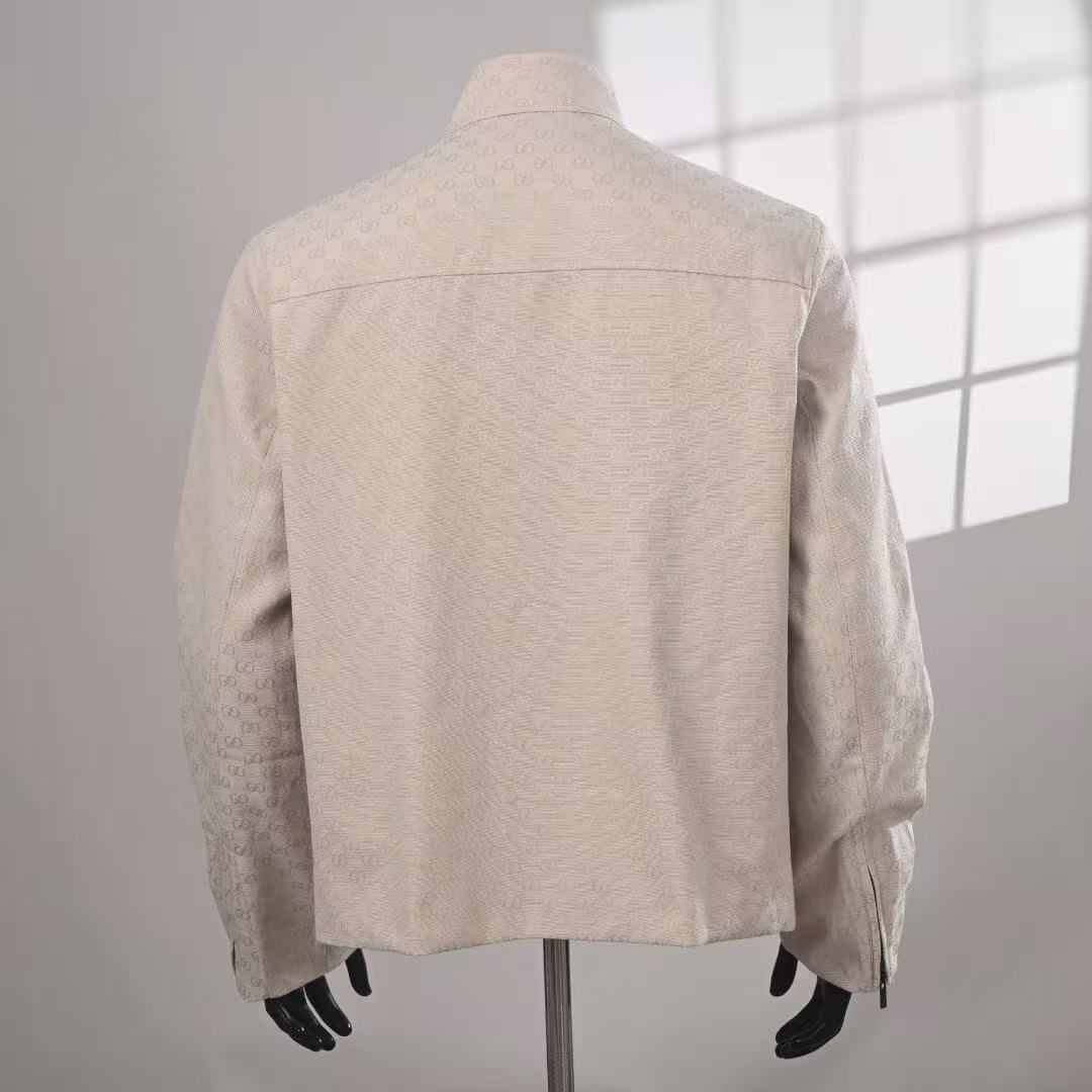 Men's Stand Collar All Over Jacquard Zip Up Jacket, Smart Casual Outerwear(GUCCI)(Top-tier replica) - Image 2