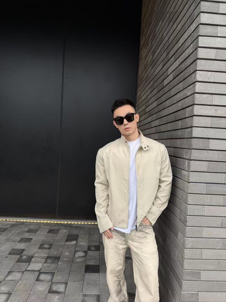 Men's Stand Collar All Over Jacquard Zip Up Jacket, Smart Casual Outerwear(GUCCI)(Top-tier replica)