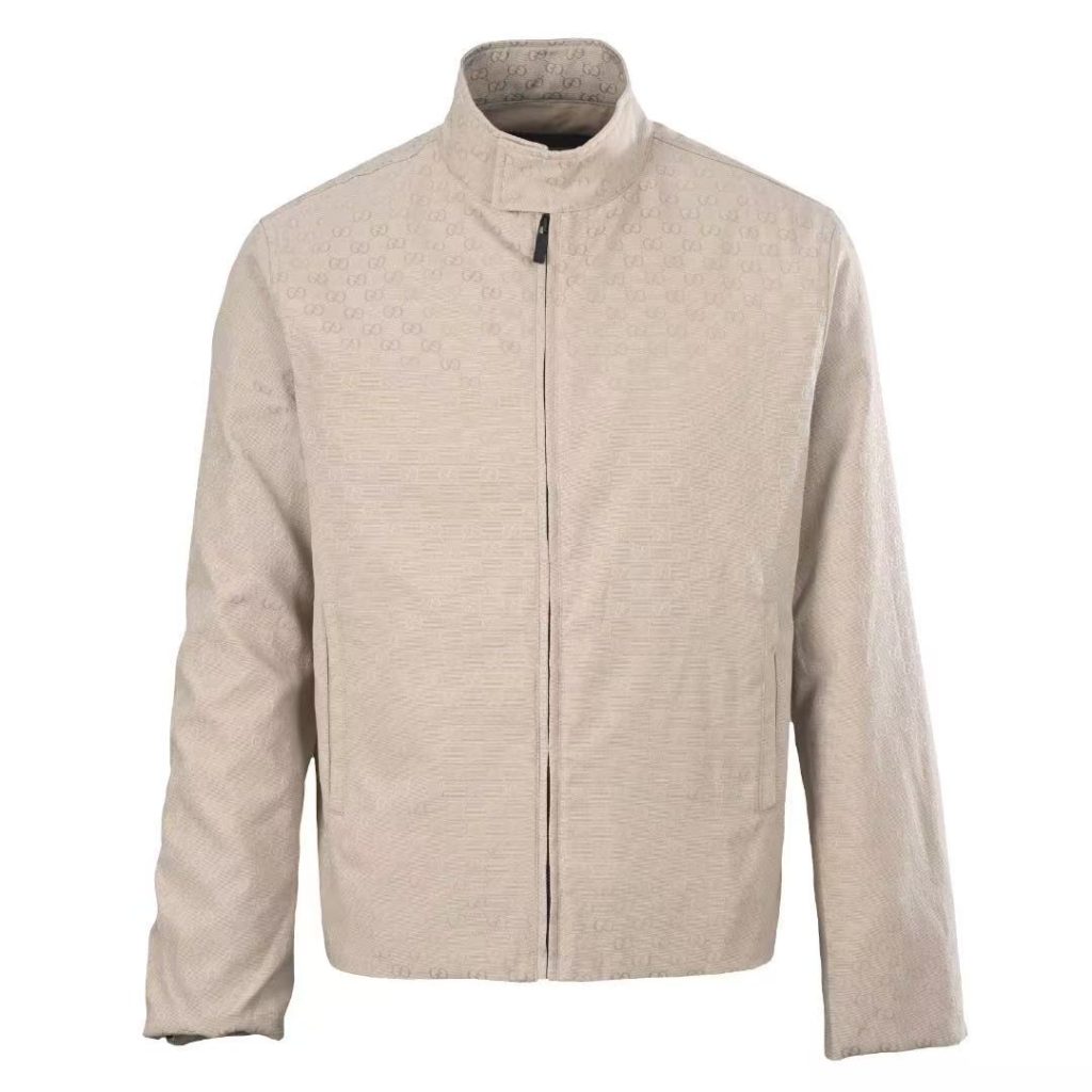 Men's Stand Collar All Over Jacquard Zip Up Jacket, Smart Casual Outerwear(GUCCI)(Top-tier replica)