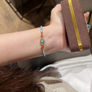 Vintage Turquoise & Pearl Double Layer Beaded Bracelet, Chinese Style Luxury Hand Jewelry - Image 6