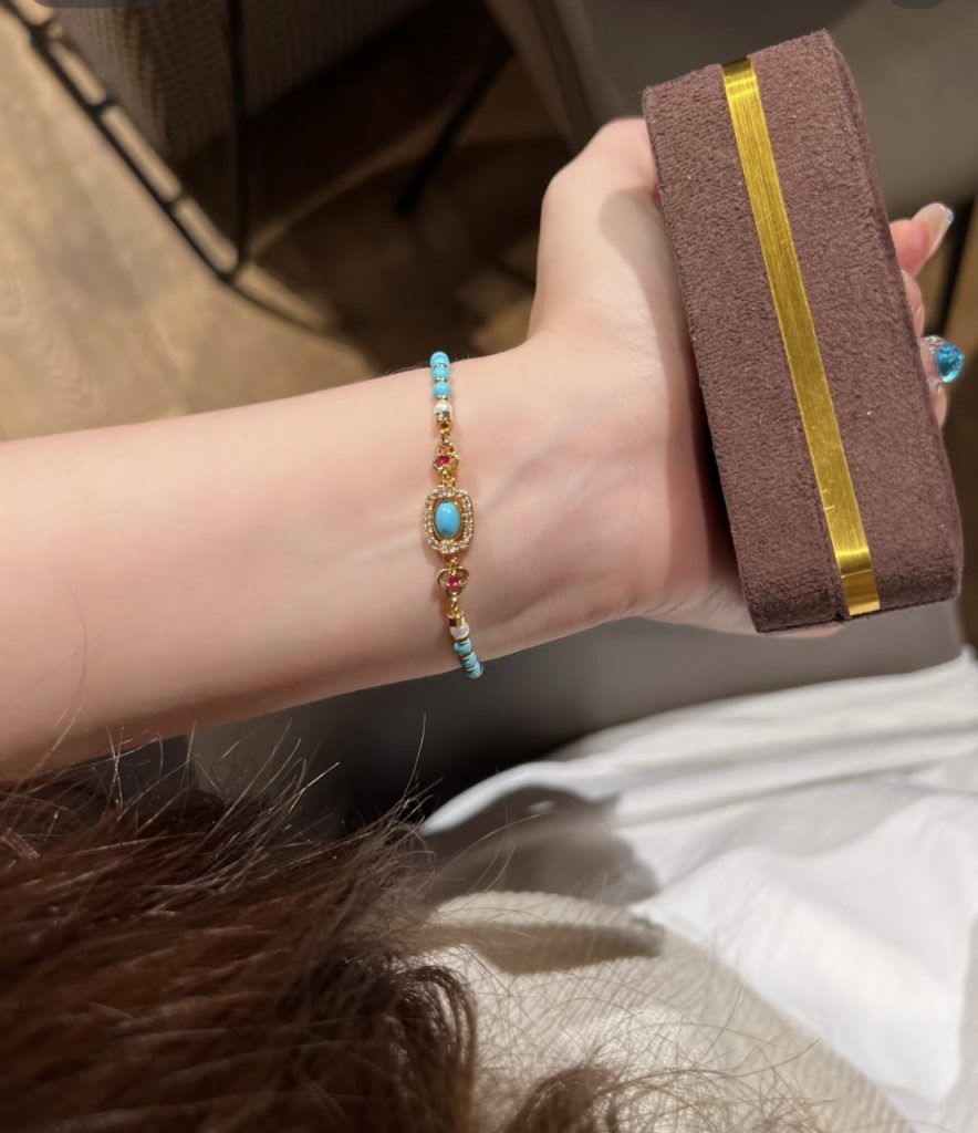 Vintage Turquoise & Pearl Double Layer Beaded Bracelet, Chinese Style Luxury Hand Jewelry